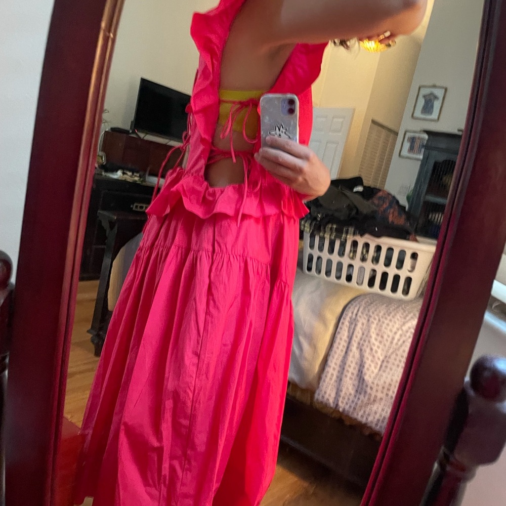 Lisa Says Gah Hot red Ruffled Backless Maxi Dress